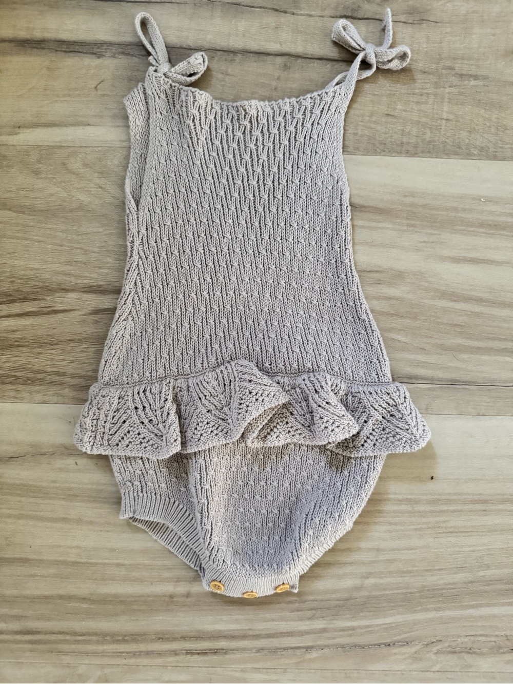 Knit Ruffle Baby Romper in Light Beige
